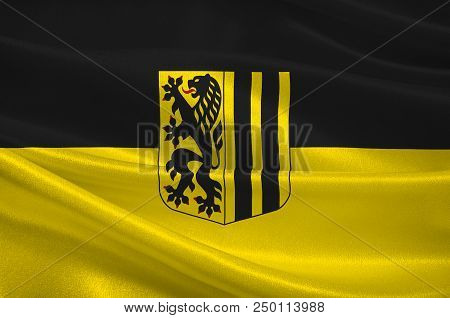 Flag Of Dresden Is The Capital City Of The Free State Of Saxony In Germany. 3d Illustration