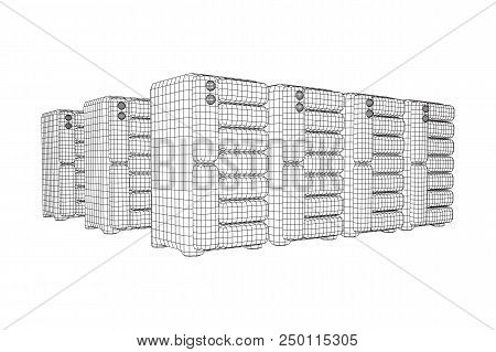 Hardware Equipment Telecommunication Server. Data Center Storage Room Object. Computer Database Towe