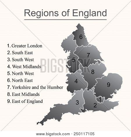 Dark Map Of England With Outline On White Background.