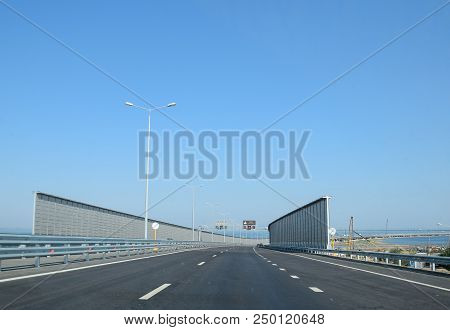 Crimean Bridge, Taman, Russia - July 9, 2018: Access Road To The Crimean Bridge. The New Bridge