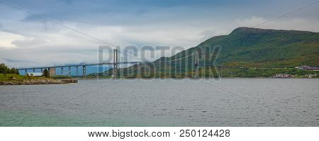 The Tjeldsund Bridge Between The Mainland And The Lofoten Islands In Norway