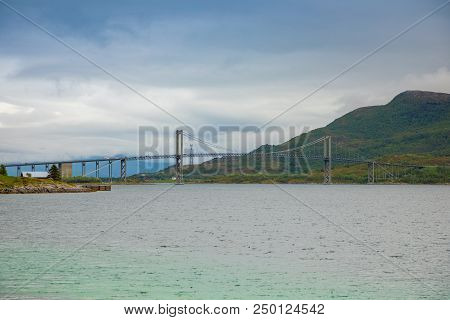 The Tjeldsund Bridge Between The Mainland And The Lofoten Islands In Norway