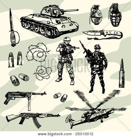 Bazı askeri eşya elle çizilmiş