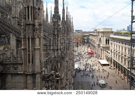Milan, Italy - May 17, 2018: It Is An Aerial View Of The Cathedral Square And The Victor Emmanuel Ii