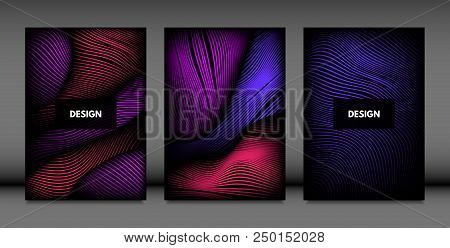 Geometry. Abstract Background Set With Movement And Volume Effect. Covers With Vibrant Gradient And 