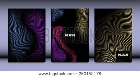 Geometry. Abstract Background Set With Movement And Volume Effect. Covers With Vibrant Gradient And 