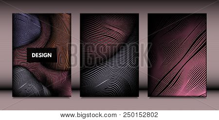 Geometry. Abstract Background Set With Movement And Volume Effect. Covers With Vibrant Gradient And 