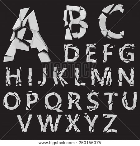 3d Styled Vector Fractured Uppercase Letters Set. Hard Fractured Version.