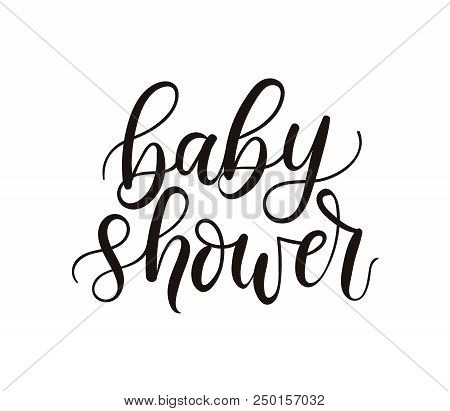 Baby Shower Lettering Template Isolated On White Background. Minimalistic Baby Shower Card Design Te