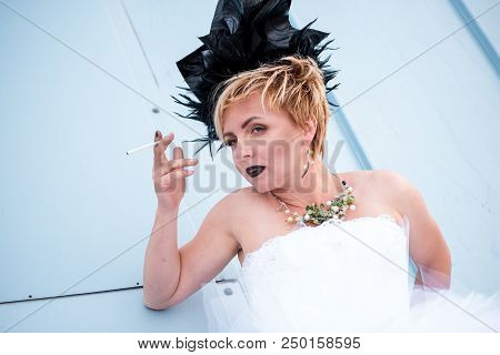School Of Floristry Stas Zubov In Minsk, Republic Of Belarus. July 2018. Avant-garde Wedding Bouquet