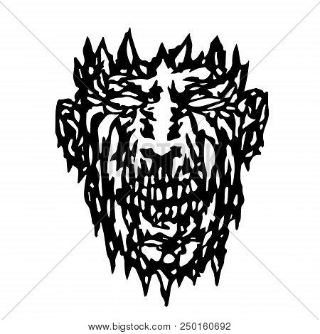 Evil Monster Face. Angry Mask In Horror Genre. Vector Illustration.