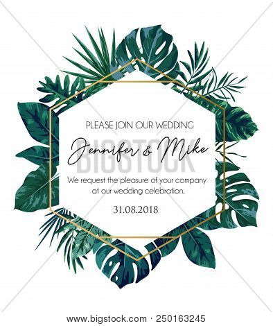 Save Our Date Wedding Invitation Design. Elegance Template For Engagement Or Wedding With Gold Lines