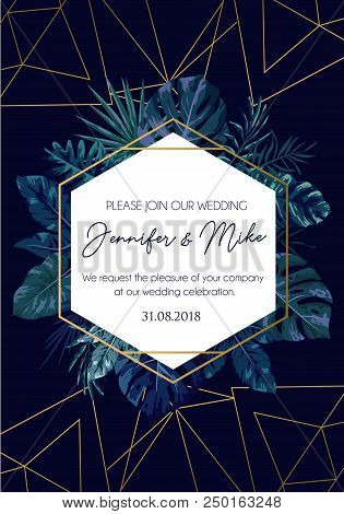 Save Our Date Wedding Invitation Design. Elegance Template For Engagement Or Wedding With Rose Gold 