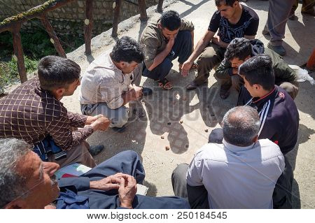 Marivan, Kurdistan Province, Iran - April 6, 2018: Kurdish Men In Darreh Tafi Village Near Zarivar L