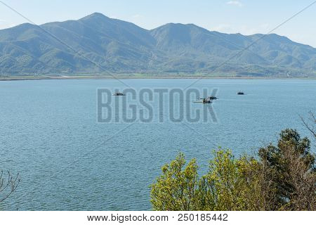 View Of Zeribar Lake In The Zagros Mountains Near Marivan. Kurdistan Province. Iran