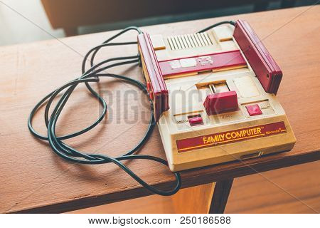 Chiangmai, Thailand - July 7, 2018 : 80s Consoles Classic Games Nintendo Famicom ,1983 Nintendo Fami