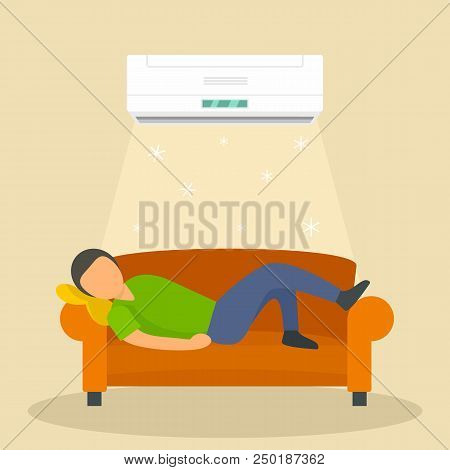Conditioning Man At Sofa Background. Flat Illustration Of Conditioning Man At Sofa Vector Background