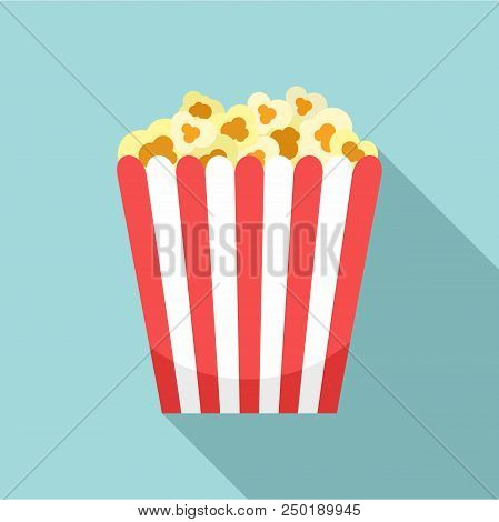 Cinema Popcorn Box Icon. Flat Illustration Of Cinema Popcorn Box Vector Icon For Web Design