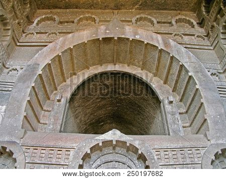 Carved Arch In Bedsa Buddhist Caves Are 1000 Years Old. Bedsa, Maharashtra, India