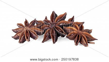 Chinese Star Anise Seed Isolated Over The White Background.