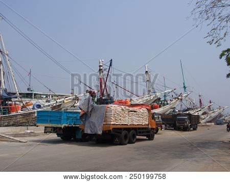 Boat At The Pier In Pasar Ikan And Muara Karang, A Historic Jakarta Fish Market. Travel In Jakarta,