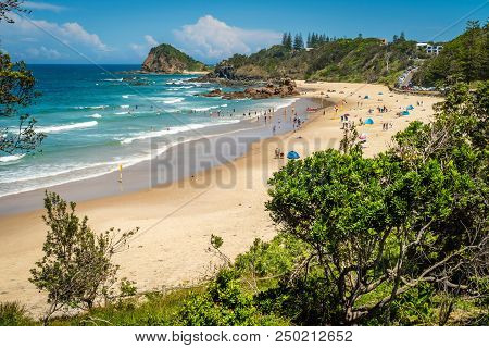 People At The Beach In Flynns Beach In Port Macquarie, Australia