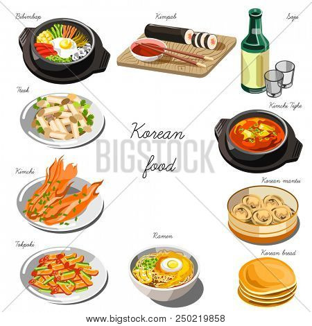 Korean cuisine set. Collection of food dishes