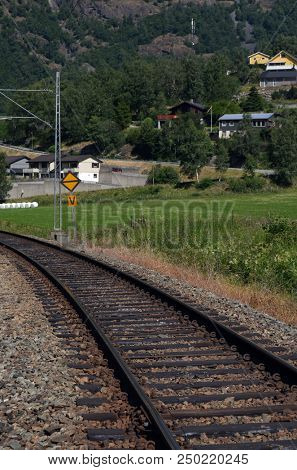 Famous Railroad Flamsbahn. 
It is considered the most picturesque road in Europe. June 17,2018. Flam, Norway, Scandinavia.