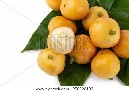 Rambeh Tropical Fruit With Leaf Isolated On White Background