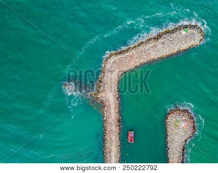 View From The Air To The Entrance To Port Saplaya Bay And Agrarian Fields Around During A Bright Sun