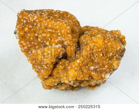 Macro Shooting Of Natural Mineral - Specimen Of Zeolite Stone On White Marble From Rudniy, Kazakhsta