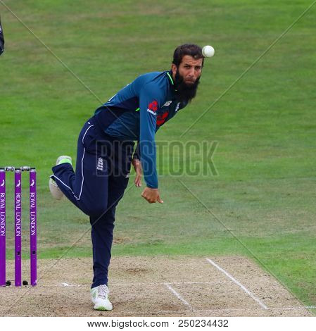 LEEDS, ENGLAND - JULY 17: Moeen Ali bowling during the 3rd Royal London One day International match between England and India at Headingley Cricket Ground on July 17, 2018 in  England.  