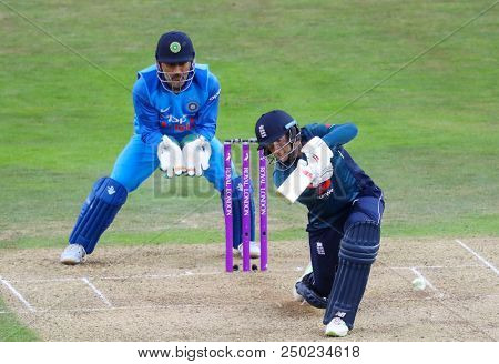 LEEDS, ENGLAND - JULY 17: MS Dhoni and Joe Root during the 3rd Royal London One day International match between England and India at Headingley Cricket Ground on July 17, 2018 in  England.  
