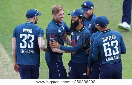 LEEDS, ENGLAND - JULY 17: David Willey celebrates a wicket during the 3rd Royal London One day International match between England and India at Headingley Cricket Ground on July 17, 2018 in  England. 