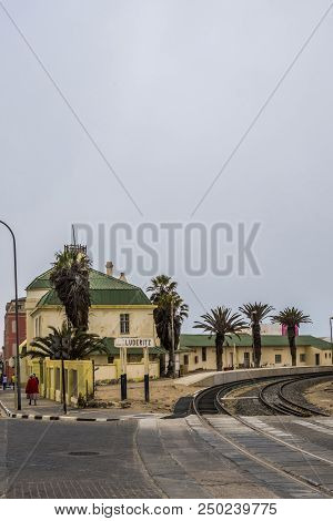 Luderitz, Namibia - March 23 2018: Rail Tracks At Luderitz Railway Station, Part Of Transniamib Rail