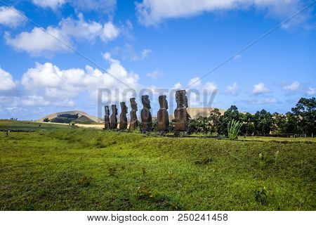 Moais Statues, Ahu Akivi, Easter Island, Chile