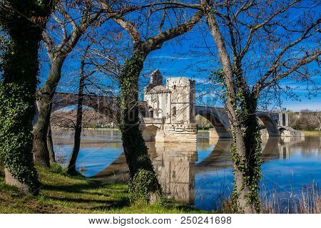 Famous Avignon Bridge Also Called Pont Saint-benezet At Avignon France