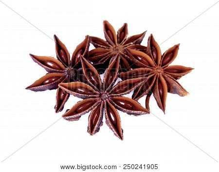 Chinese Star Anise Seed Isolated Over The White Background.