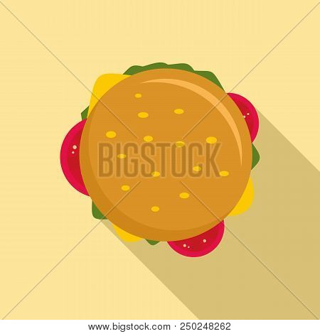 Top View Cheeseburger Icon. Flat Illustration Of Top View Cheeseburger Vector Icon For Web Design