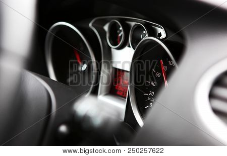 Close-up Shot Of Modern Car Dashboard Color Image Stock Photos
