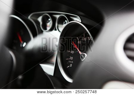 Close-up Shot Of Modern Car Dashboard Color Image Stock Photos