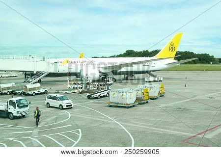 Bandar Seri Begawan,brunei - April 22nd,2018 : Royal Brunei Airplane At Brunei International Airport