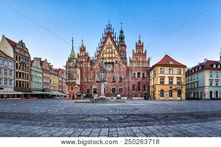Gothic Facade With Astrinomical Clock Of Old Town Hall In Wroclaw, Poland