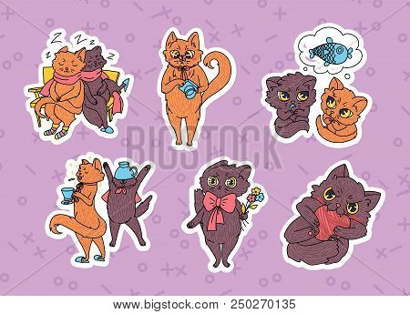 Cute Cats Collection For Stickers, Greeting Card, Invitation Etc. Vector Illustration.