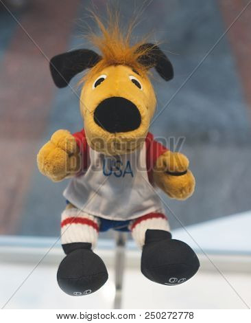 July 7, 2018, Moscow, Russia Official Mascot Fifa World Cup 1994 In Usa  A Dog Striker.