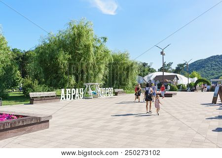 Inscription In Russian Abrau Durso On The Embankment Of The Picturesque Lake Abrau In The Caucasus M