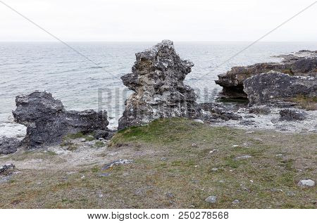 Sea Stacks Located At Folhammar In Swedish Province Of Gotland