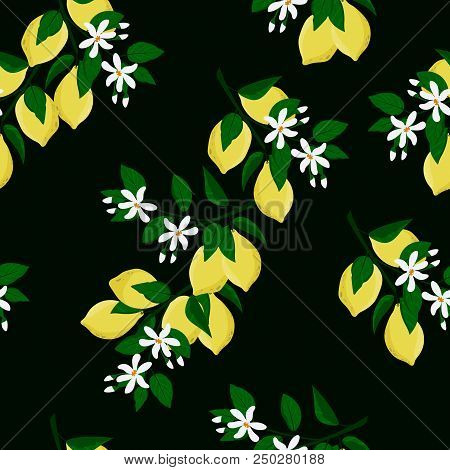Lemon Seamless Pattern. Summer Floral Background. Stock Vector