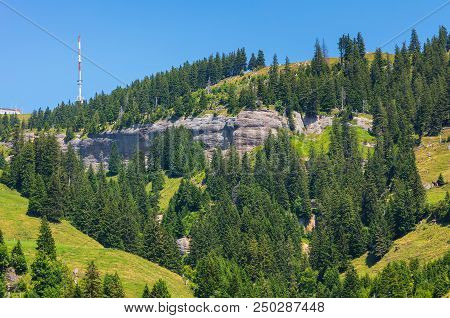 View On Mt. Rigi In Switzerland In Summer. Mt Rigi Is A Popular Tourist Destination, Accessible By M