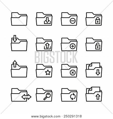 Simple Set Of Folders Related Vector Line Icons. Contains Such Icons As Repository, Sync, Network Fo